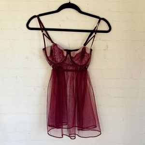 [Victoria's Secret] burgundy sheer nightie with lace bra cups size 34B
